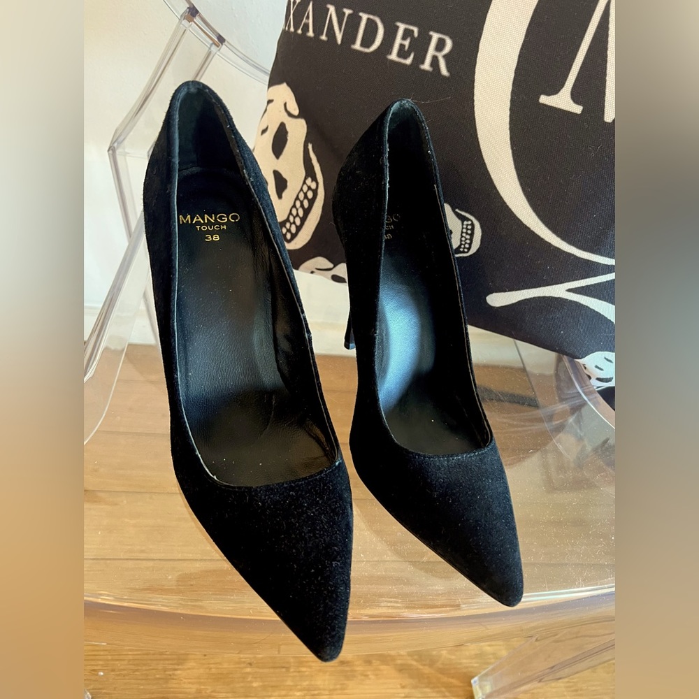 MANGO black suede heels worn maybe twice.